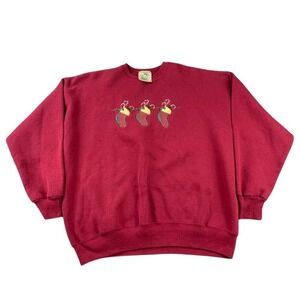Great American Sweater Red Embroidered Christmas Stocking Sweatshirt Women's XL